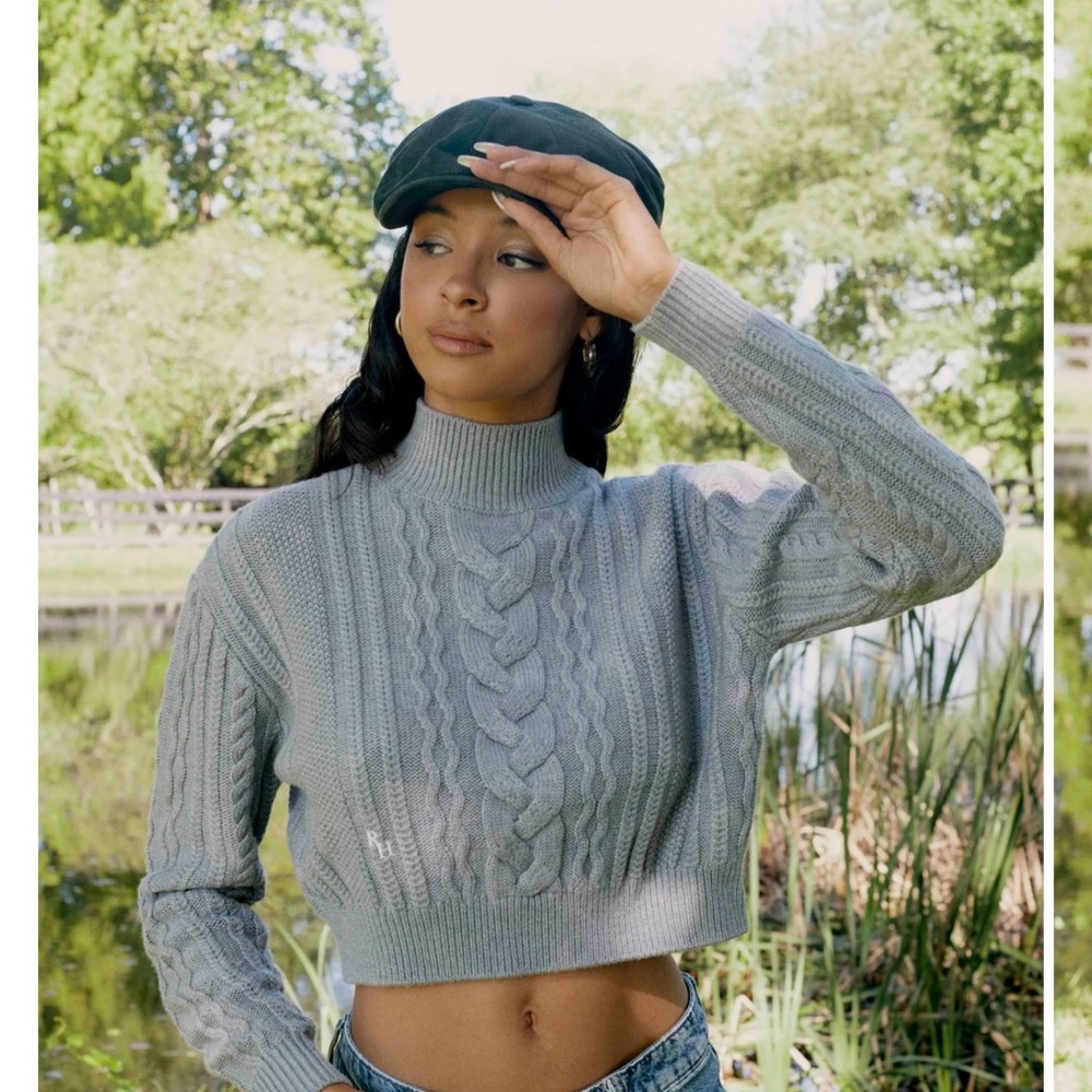 Recreational Habits Dallas Cable Knit Turtleneck Sweater in Grey